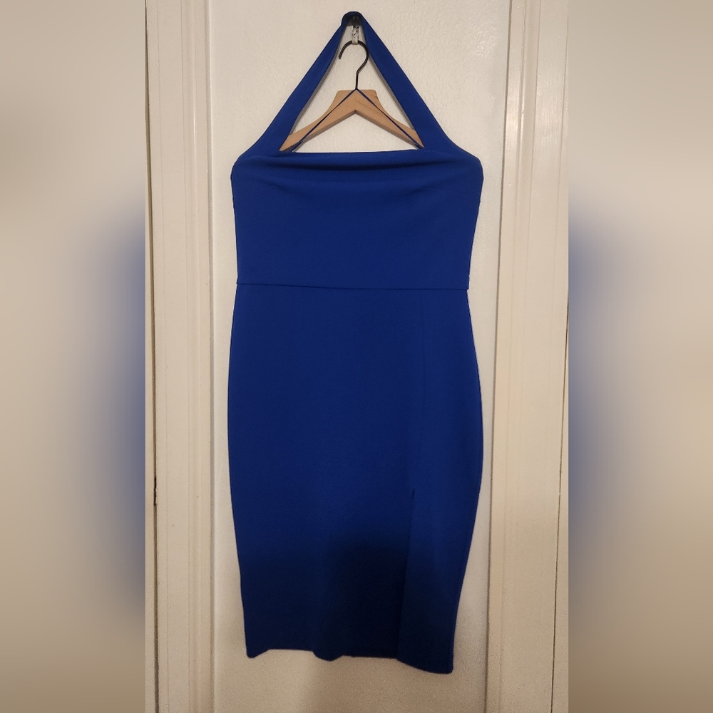 Cobalt Blue Express Halter Dress with Slit - Large
